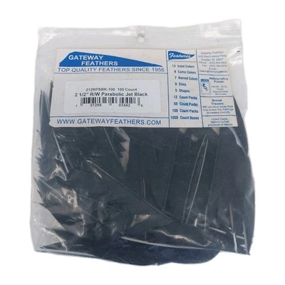 Paquete de 100 plumas Gateway 2,5" ala derecha: negro azabache parabólico 212RPSBK-100 Foto 1 de 4