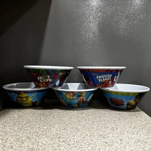 5 Kellogg’s Plastic Cereal Bowls Rice Krispies Fruit Loops Tony Tiger Shrek NWT! - Picture 1 of 10