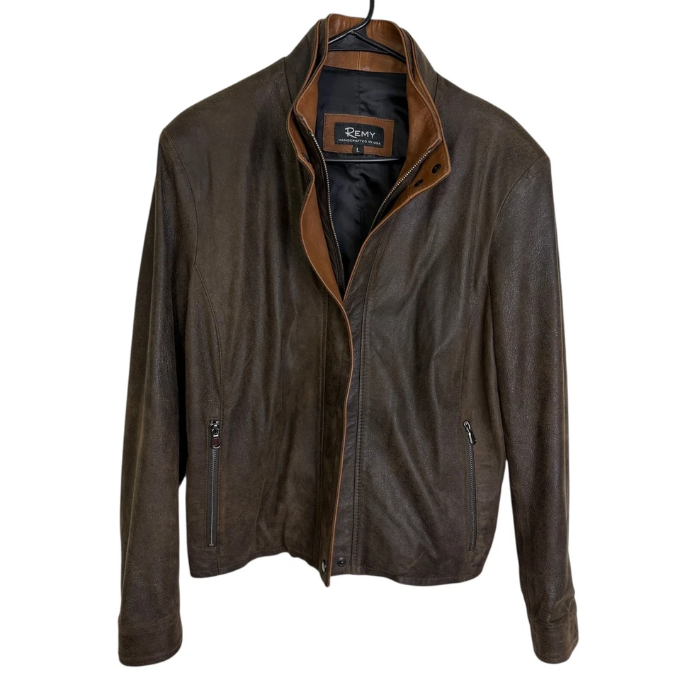 Jaqueta de Couro de Cordeiro Remy Feminina Grande Marrom Zíper Completo Snap Artesanal EUA - Imagem 1 de 4