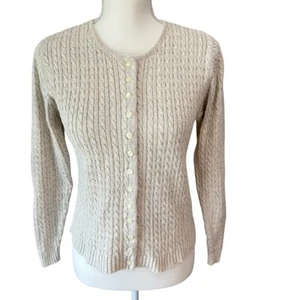 Vintage TALBOTS Cardigan Sweater Size S Neutral Minimalist Cable Knit Granny - Picture 1 of 6