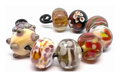 Yummy Lampwork Glass Bead Set:  Autumn Tones ~ Unique Jewellery Making Supplies - Image 1 of 4