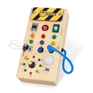 Montessori Wooden Busy Board with 8 LED Light switches, Sensory Toys Light - Picture 1 of 7