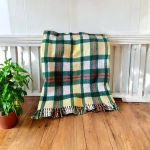 Vintage Mid Century Wool Fringed Plaid Blanket Throw Thick 73” X 60” - Picture 1 of 10