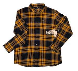 Volcom Caden Plaid Flannel Shirt Yellow Blue Cotton Long Sleeve NWT Men’s - Picture 1 of 7