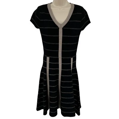 Gabby Skye Sweater Dress Medium Black Silver Fit Flare Short Sleeve Knit Casual - Image 1 of 4