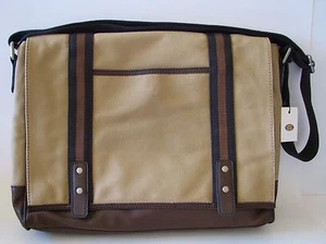 NEW-FOSSIL PARKER MESSENGER KHAKI CANVAS,LEATHER LAPTOP+CROSSBODY BAG - Picture 1 of 6