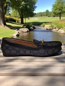 Women's Coach Black Signature Canvas Leather Trim Loafers Slip On Shoes Size 6 B - Picture 1 of 9