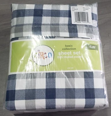 CIRCO BASIC COLLECTION SHEET SET 225 THREAD COUNT FULL, NAVY GINGHAM *NEW