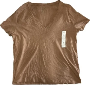 NWT Women's A New Day Large Short Sleeve V-Neck T-Shirt Beige Brown - Picture 1 of 4