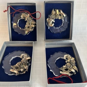 Nordstrom Vintage 1988 Christmas Metal/ Glass Napkin Rings or Ornaments Set of 4 - Picture 1 of 8