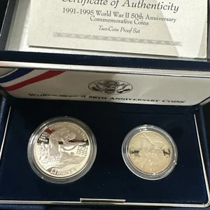 1991-1995 World War II Commemorative Proof Dollar & Half Dollar Set in OGP!!! - Picture 1 of 10