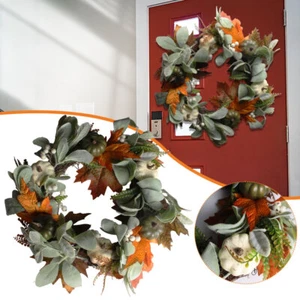 Fall Wreath for Front Door Artificial Pumpkins Wreath Garland Autumn Decor VP - Picture 1 of 12