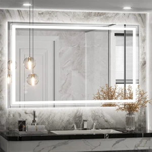 Bathroom LED Lighted Mirror Anti-fog Touch Button Wall Mounted Illuminated IP44 - Picture 1 of 16