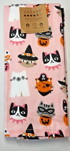 CASABA KITCHEN TOWELS (3) CATS PINK HALLOWEEN 70% COTTON 30% LYOCELL NIP - Picture 1 of 2