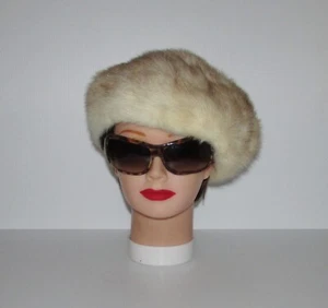 Élégant real light brown and white cross mink fur hat bonnet 22" ref" #6 - Picture 1 of 6