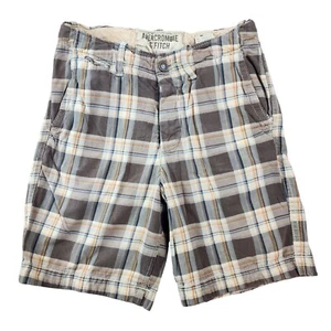 ABERCROMBIE & FITCH Mens 30 Plaid Cotton Shorts Brown Blue Casual Summer - Picture 1 of 9