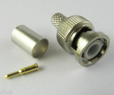 1 Set Nickel Plated BNC Male 3-piece Crimp Connector Plug for RG59 Coaxial cable - Image 1 of 2
