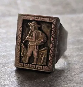ANELLO VINTAGE ARGENTO STERLING 950 ORO 18K PERUVIANO PERUVIANO - MISURA 9 - operaio contadino - Foto 1 di 4