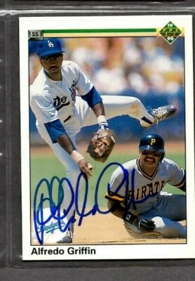1990 Upper Deck Baseball Card Dodgers #338 Alfredo Griffin Signed Autograph - Image 1 of 2