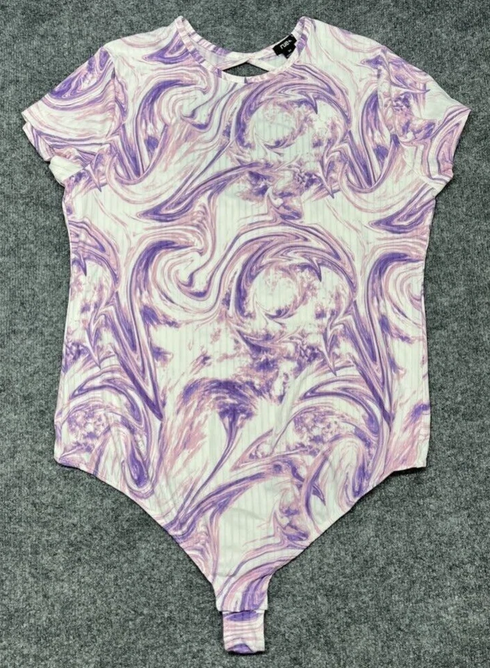 Rue21 Bodysuit Womens Plus 4X Multicolor Marble Short Sleeve Crew Stretch