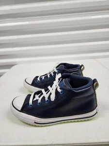 Converse All Star Chuck Taylor White Blue Leather High Tops Junior Size 3 - Picture 1 of 21