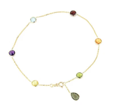 Tobillera de piedras preciosas de oro amarillo de 14K con una gota de topacio ahumado en forma de pera de 11 pulgadas Foto 1 de 2