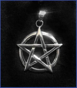 Schöner Sterling Silber Pentakel Anhänger - 5 spitz Stern im Kreis - Bild 1 von 4