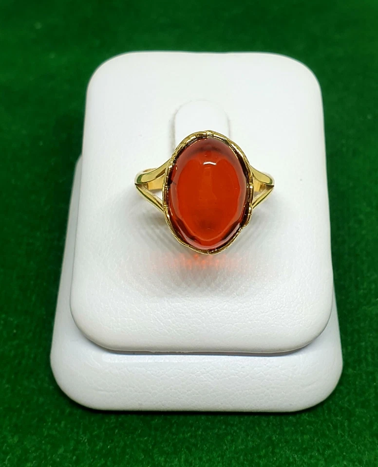 Cherry Baltic Amber Ring-925 Sterling Silver-14k Gold Plated- L 1/2 UK- 6 US - Image 1 of 4