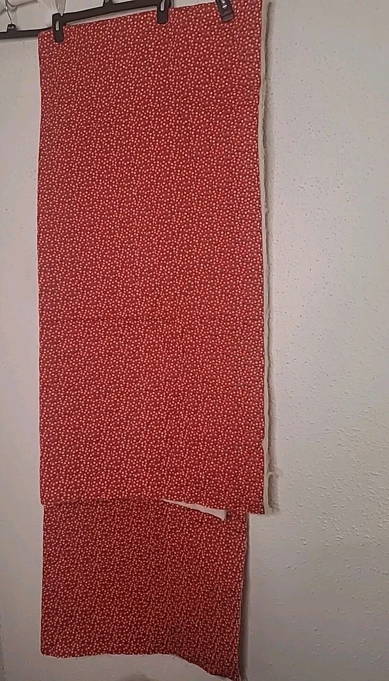Vintage 70's New Pre-Quilted Cotton Calico Fabric Red Floral 43" W X 109" L Read - Image 1 of 4