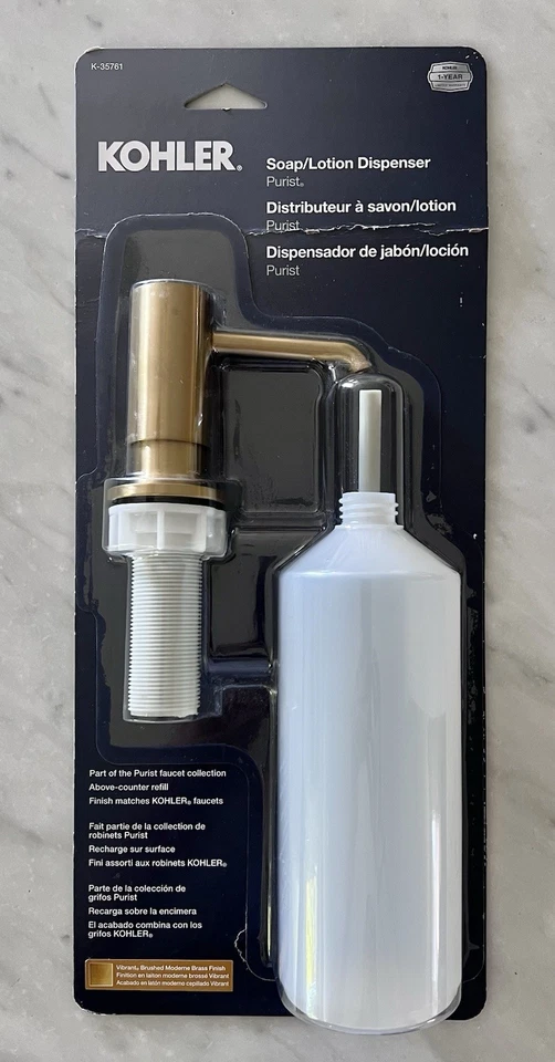 KOHLER Purist Soap/Lotion Dispenser in Vibrant Brushed Moderne Brass