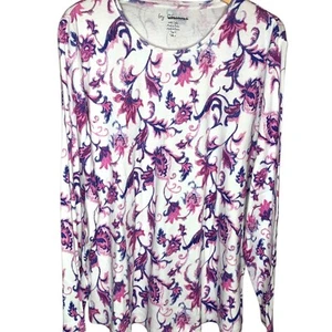 Chico's Top Women's Size 4 Basic Leisure Colorful Pink Paisley Round Neck NWT - Picture 1 of 6