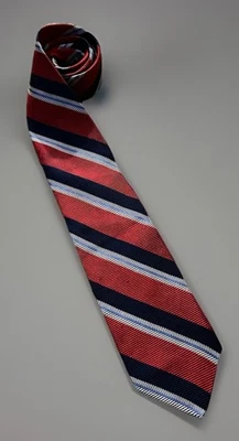 Corbata Brooks Brothers roja blanca azul patrón de rayas 100 % seda JBHS Foto 1 de 4