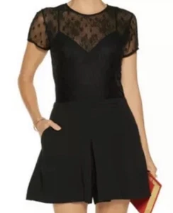 MAJE Black Romper Shorts Evening Lace Accent NWT Size 40 US 10 - Picture 1 of 9