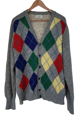Cárdigan Argyle de Lana Benetton Shetland De Colección Hecho en Italia Talla 54 Foto 1 de 4