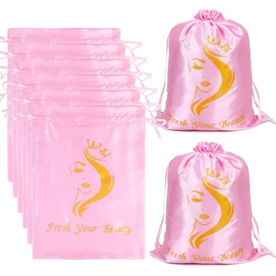 6只装缎面假发袋带抽绳 - 真丝头发存储袋适用于多个假发... — 第 1/4 张图片