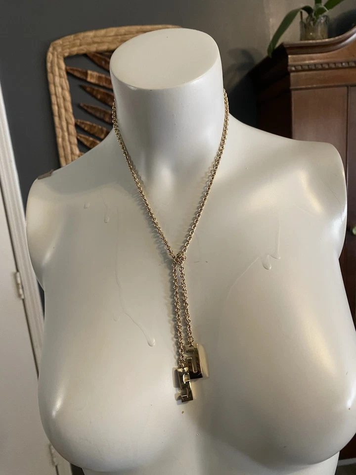 Collar de Colección St. John Lariat Años 80 Oro SJ Logo Cadena Corbata Diseñador Declaración Foto 1 de 2
