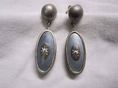 Wunderschöne Jugendstil Ohrringe 925 Silber und blaues emaille und Stein !!! - Bild 1 von 4