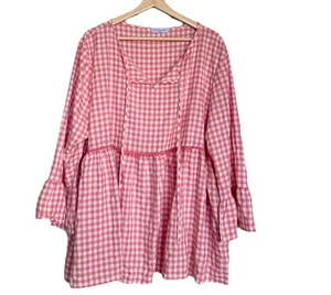 Little Party Dress LPD Top Blouse Size 2XL Smock Pink White Gingham Pockets - Bild 1 von 11