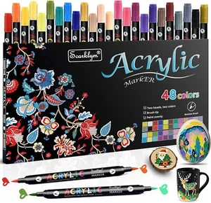 48 Colors Acrylic Paint Markers Pens Set 24 Pack Acrylic Paint Pens with Dua - Picture 1 of 7