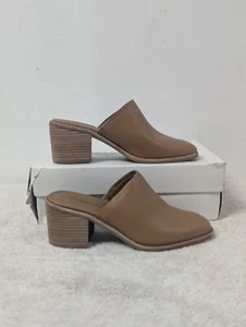 Size 8.5 Women's Treasure & Bond Perrla Leather Brown Caramel Chunky Heel Mules - Picture 1 of 9