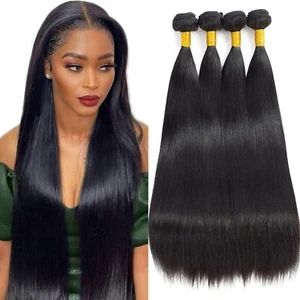 12A Human Hair Bundles Straight Bundles Weft Remy Virgin Hair Extensions Black - Picture 1 of 11