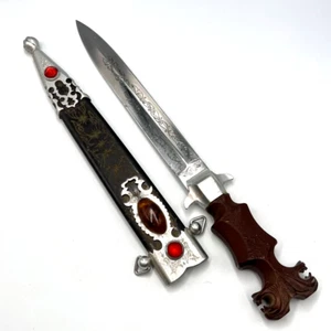 Coltello pugnale acciaio vintage fatto a mano spada lama decorativa manico bachelite fodero - Foto 1 di 8