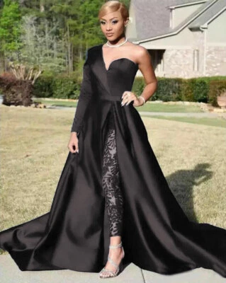 Jumpsuits Prom Dresses Detachable Skirt Evening Gown One Shoulder Side Slit 2pcs - Image 1 of 4