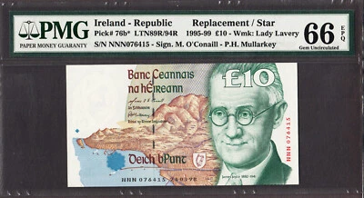 Ireland 10 Pounds 1998 Replacement 'NNN' Pick-76b Gem UNC PMG 66 EPQ - Image 1 of 2
