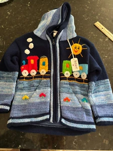Child's Zip-Up Sweater, with Hood, Brand new, hand Knit Cotton, for 6yr old - Picture 1 of 4