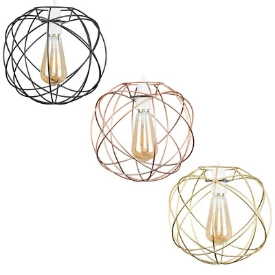 Geometric Globe Lampshade Metal Pendant Ceiling Light Shade LED Vintage Bulb - Image 1 of 4