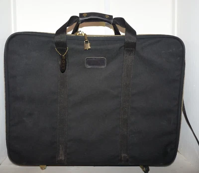 Maleta con ruedas de lona y cuero negra rara Boyt de colección correa para tirar Foto 1 de 4