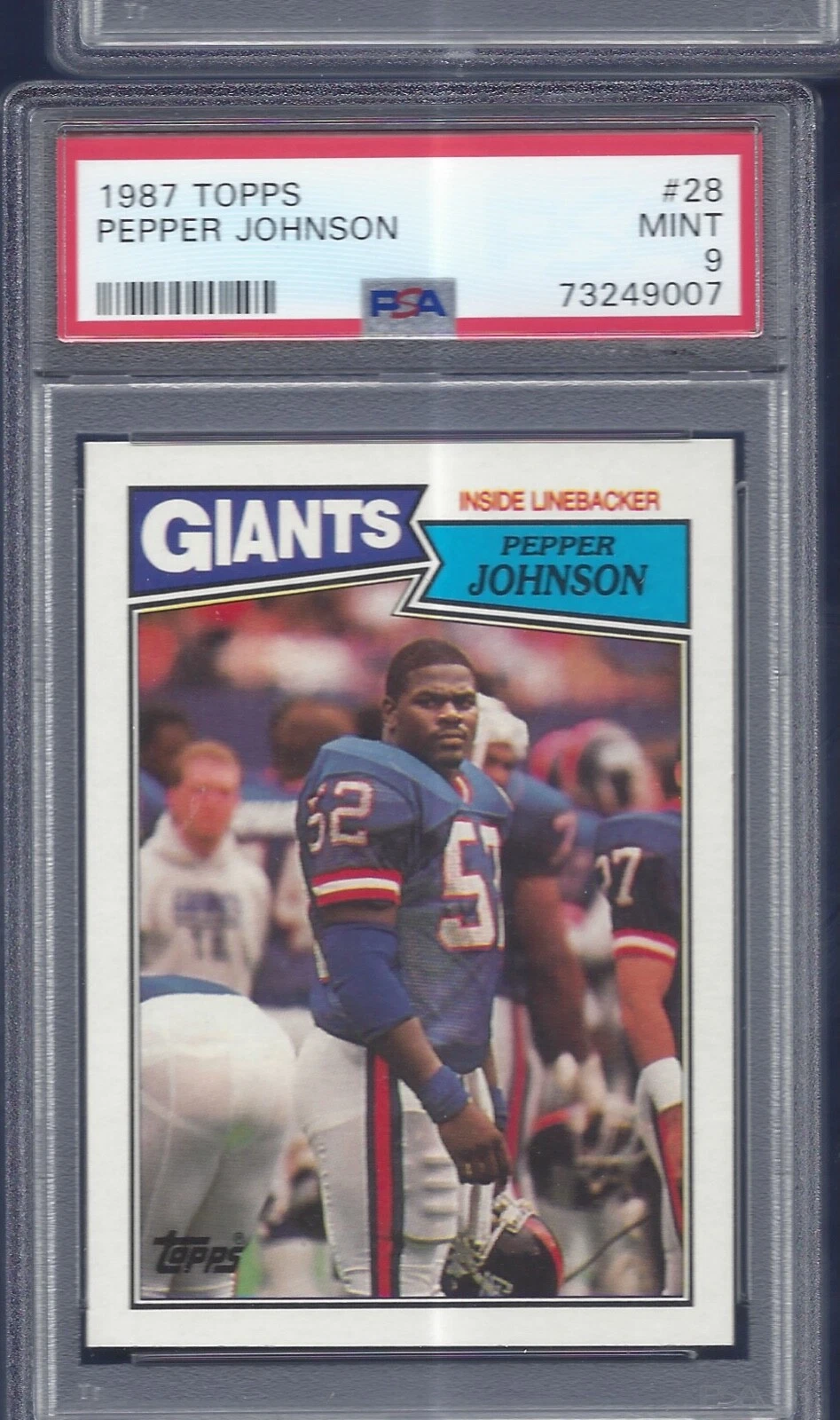 1987 TOPPS #28 PEPPER JOHNSON ROOKIE PSA 9 MINT LOOKS GEM NEW YORK GIANTS (B)