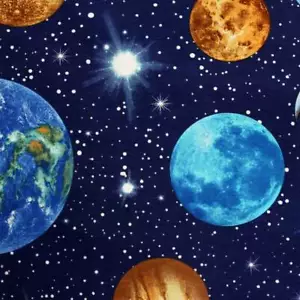 Tenda tappezzeria PLANET EARTH tessuto cotone materiale universo stelle larghezza 55'' - Foto 1 di 10