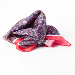 POCKET SQUARE Silk Blue Red Paisley Flower Print Menswear Classic - Picture 1 of 5